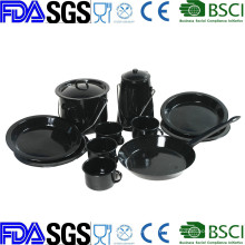Customize Enamelware Cookware Set with Cuffee Pot Mug, Frypan, Stock Pot, Plate